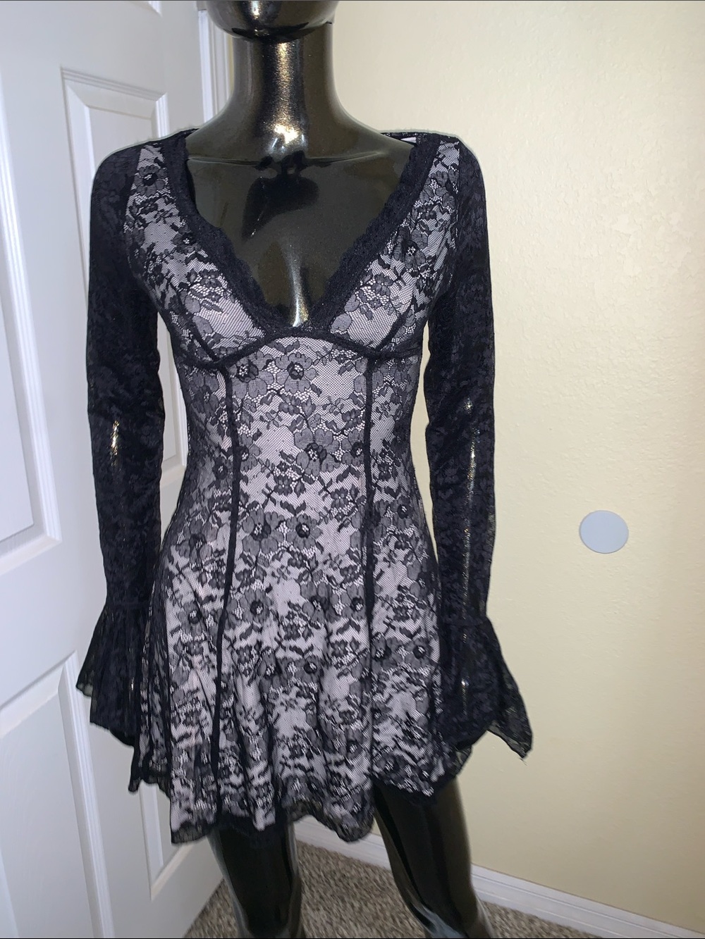 Dolls Kill Current Mood Black Lace Long Sleeve Mini Dress, Size Small, NWT